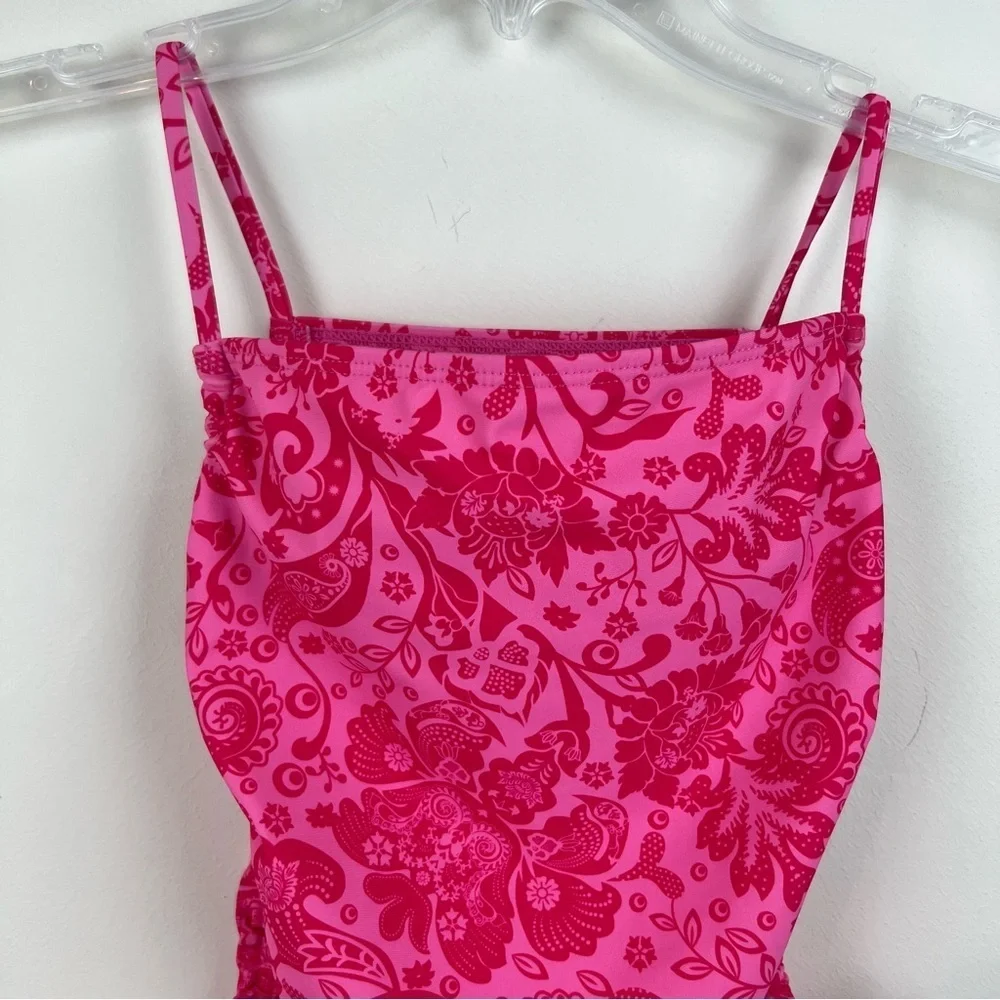 Pink Floral One Piece Swimsuit XS Paisley Feminine Side Ties Cheeky Kidcore